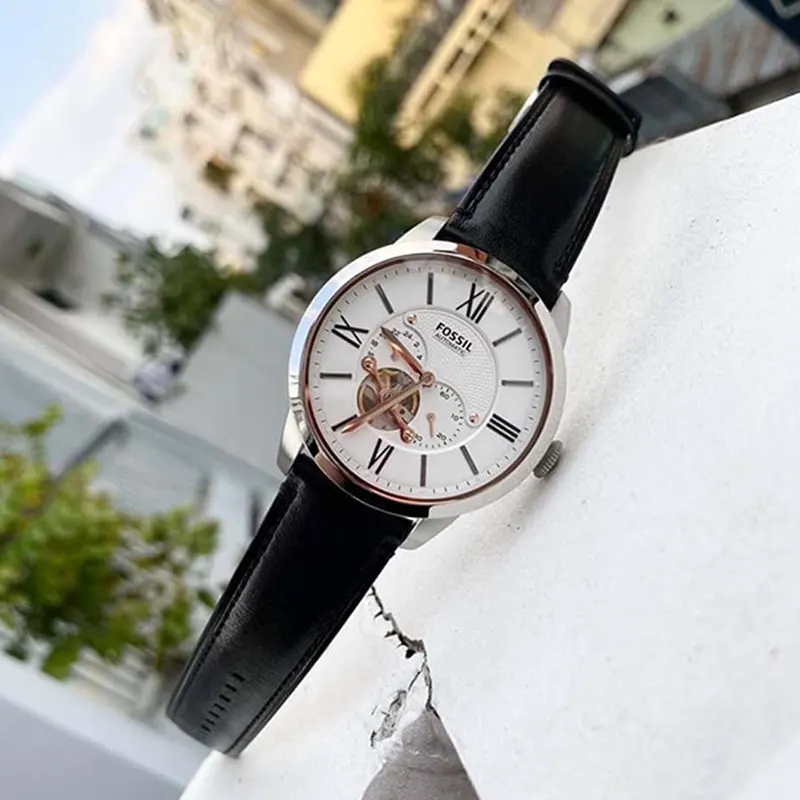 Fossil Townsman White Dial Black Leather Men's Watch- ME3104